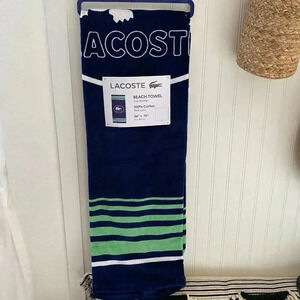 LACOSTE Beach Towel Ocean Blue Green Logo Cotton Beach Pool Towel 36” x 72” NEW!